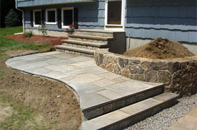 Stone walls, patios, walkways, steps, paving, Belgium block, tile floors, fieldstone walls, flagstone patios in Fairfield County and New Haven County, CT. 